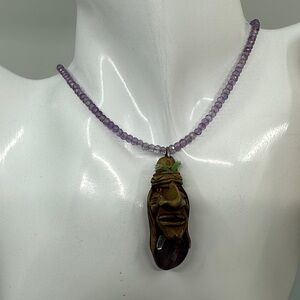 Navajo Amethyst Beaded Necklace with Artistic Pendant